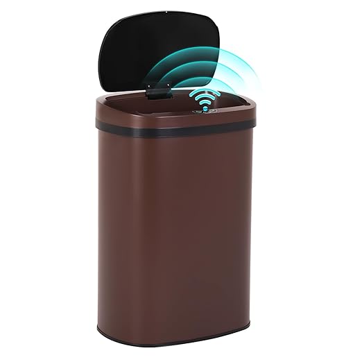 PayLessHere | 13 Gallon Stainless Steel Trash Can | Brown | Automatic Touchless Lid with Motion Sensor | Kitchen Garbage Can with Waterproof Design | for Home, Office, Bathroom | Pack of 1 by PayLessHere