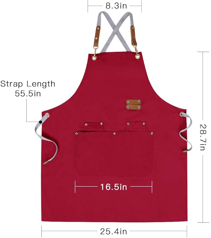 Mignongirl Chef Apron,Cross Back Apron for Men Women with Adjustable Straps and Large Pockets,Canvas,M-XXL (Red) - Image 4