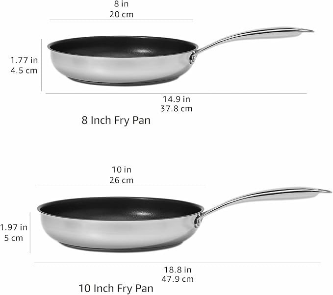 Amazon Basics 2-Piece Non-Stick Stainless Steel Fry Pan Set, Oven Safe, Induction Compatible, Stay-Cool Handles, 10-Inch and 8-Inch - Image 5