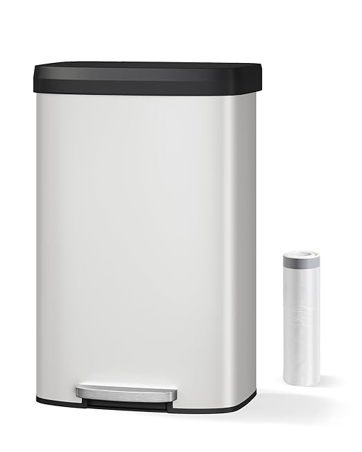 Garvee 21 gal / 80 L Metal Trash Can with Lid, Large Garbage Can for Kitchen, Rustproof Step-on Kitchen Metal Trash Bin with Liner Rim, Rear Handle, Soft Close Plastic Lid, White - Image 7