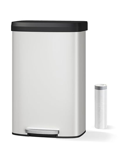 Garvee 21 gal / 80 L Metal Trash Can with Lid, Large Garbage Can for Kitchen, Rustproof Step-on Kitchen Metal Trash Bin with Liner Rim, Rear Handle, Soft Close Plastic Lid, White - Image 7