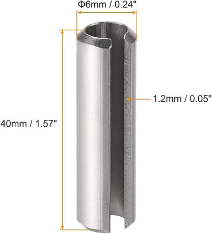 uxcell Slotted Spring Pin - M6 x 40mm 304 Stainless Steel Split Spring Roll Dowel Pins Plain Finish 20Pcs