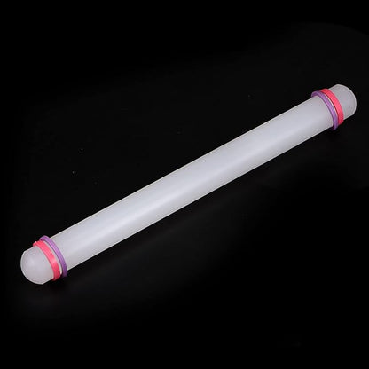 HARFINGTON Fondant Rolling Pin 13 Inch x 0.98 Inch Adjustable Guide Rings Non-Stick PP Plastic Fondant Roller Dough Roller Kitchen Decorating Tools for Cookie Pastry Pizza Clay