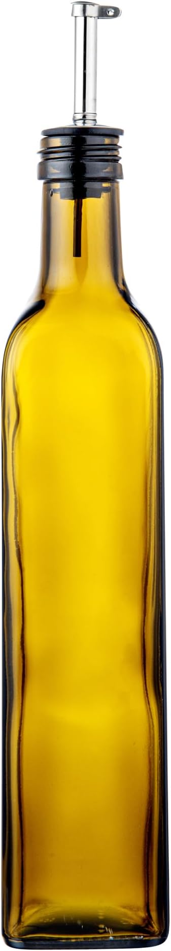Restaurantware RW Base 16.9 Ounce Olive Oil Dispenser 1 Kitchen Oil Dispenser Bottle - With Stainless Steel Pourer Non-Leaking Amber Glass Olive Oil Pourer For Cooking Or Salad Dressings