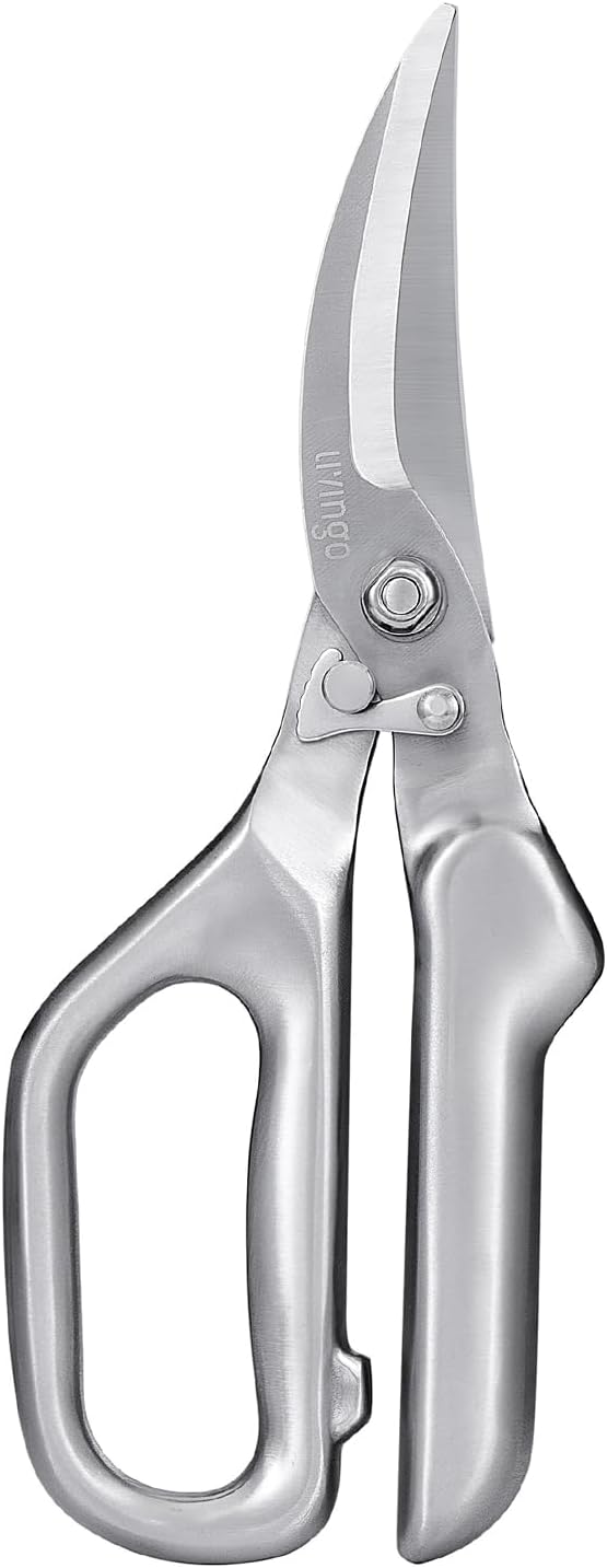 LIVINGO Kitchen Scissors - Heavy Duty Poultry Shears Sharp Cutting Food Chicken Bone Meat Vegetable for Cooking, Multipurpose Stainless Steel Utility Scissors, Safety Lock