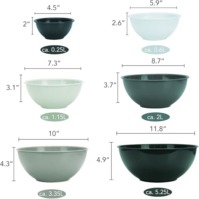 BoxedHome BPA Free Plastic Round Mixing Bowl with Lids, 12 Pack Nesting Bowls with Lids Set, Microwave and Dishwasher Safe Prep & Serving Bowls Great for Mixing, Baking, Serving (Green, 12pcs) - Image 5