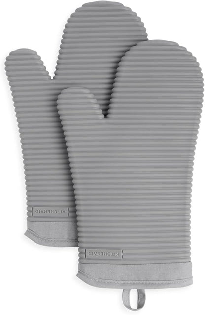 KITCHENAID Ribbed Soft Silicone Oven Mitt 2-Pack Set, 7.5"x13", Grey by KitchenAid