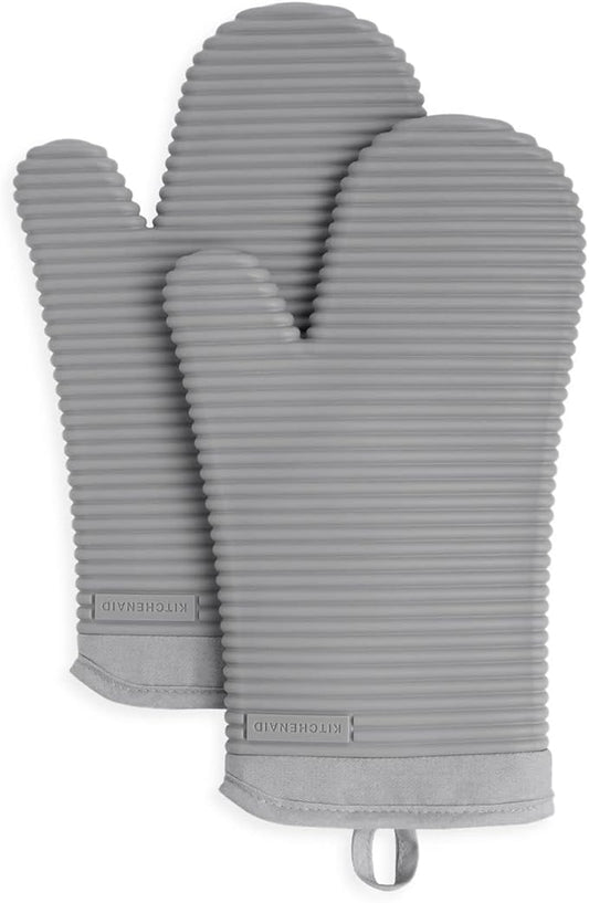 KITCHENAID Ribbed Soft Silicone Oven Mitt 2-Pack Set, 7.5"x13", Grey by KitchenAid