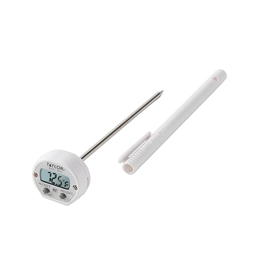 Taylor Instant Read Digital Meat Thermometer for Grill, BBQ & Kitchen, NSF Approved, Fast Internal Temperature Readings, F/C Switchable Display, Battery Included, Pocket Sleeve Clip, White by Springfield