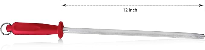 Knives Sharpener Knives Sharpening Honing Rod ALLWIN HOUSEWARE Knives Carbon Honing Steel for Chef Knives Daily Edge Maintenance Non‑Slip Handle with Anti‑Slip Metal Tip for Kitchen Cooking Gift, Red - Image 2