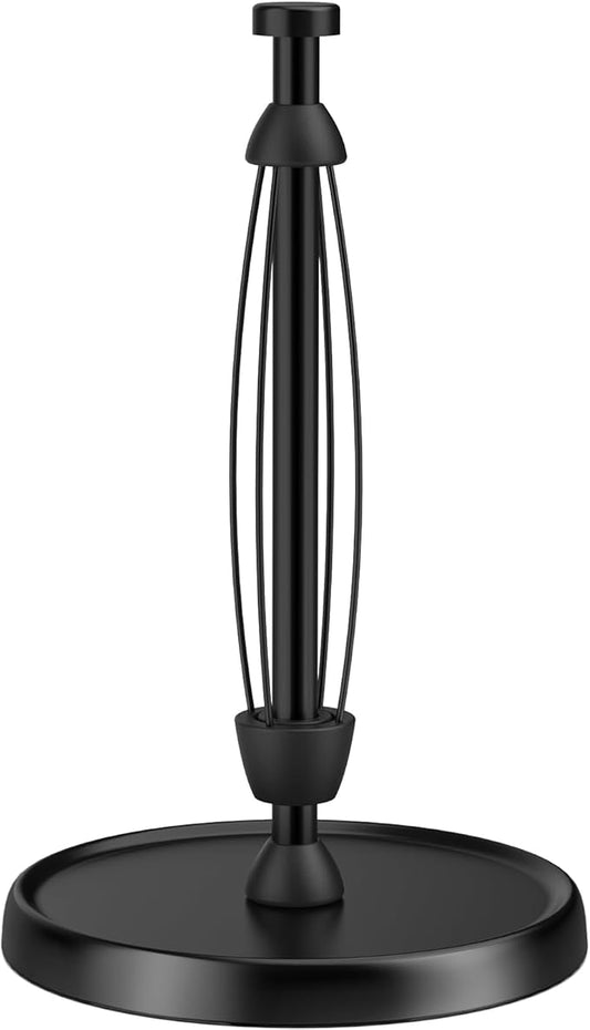 Paper Towel Holder Countertop, One-Handed Tear, Stainless Steel, Weighted Base, Black, Paper Towel Roll Holder Stand with Ratchet Mechanism for Kitchen Bathroom Farmhouse Essentials Decor Accessories by SWAITEE