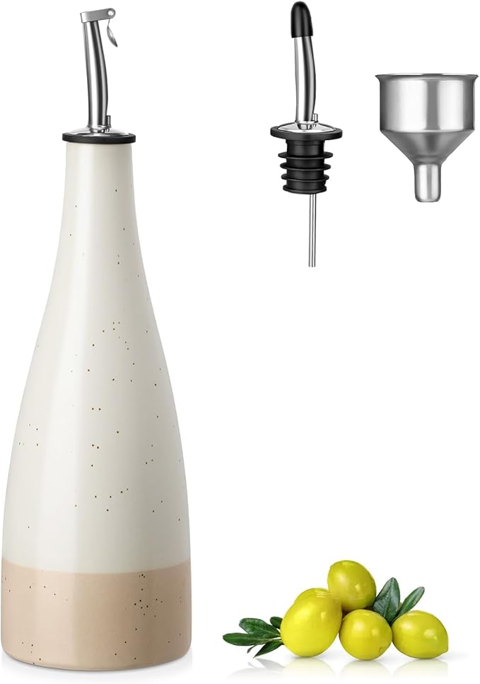 vancasso 16 Oz Ceramic Olive Oil Dispenser Bottle, Bottle Dispenser with Spout and Funnel for Kitchen,Suitable for Oil, Vinegar, Coffee Syrups & Other Liquids，Cream by vancasso