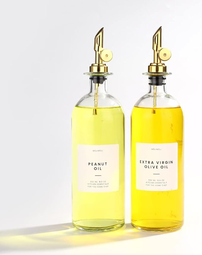 Molimoli Oil and Vinegar Dispenser with Metal Pour Spout, Weighted Pourer, Glass Bottle Dispenser for Kitchen, Olive Oil Cruet, Glass Olive Oil Bottle | 500ml, Set of 2 by MoliMoli