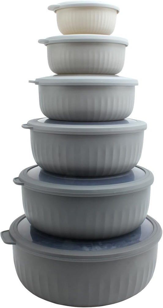 COOK WITH COLOR Prep Bowls with Lids- Wide and Deep Nesting Plastic Small Mixing Bowl Set with Lids, 12 Piece Set - Wide Bowls, Gray by CookwithColor