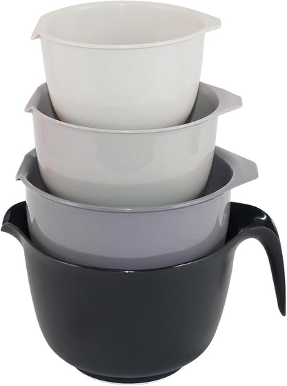 Glad Mixing Bowls with Pour Spout, Set of 4 - Nesting Plastic Bowls (1.2qt, 1.9qt, 2.8qt, and 3qt with Handle) - Non Slip Base, Dishwasher Safe Kitchen Cooking and Baking Supplies, Grey by GladTrashFoodStorage