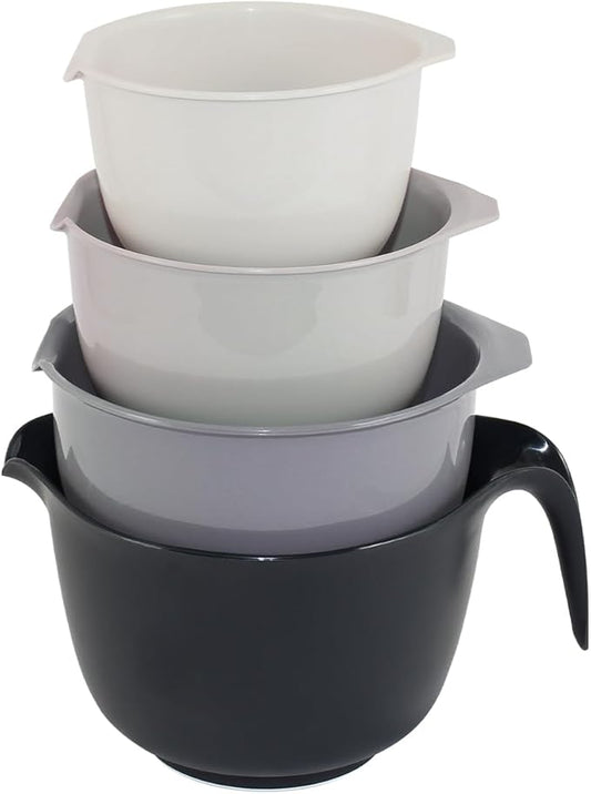 Glad Mixing Bowls with Pour Spout, Set of 4 - Nesting Plastic Bowls (1.2qt, 1.9qt, 2.8qt, and 3qt with Handle) - Non Slip Base, Dishwasher Safe Kitchen Cooking and Baking Supplies, Grey by GladTrashFoodStorage