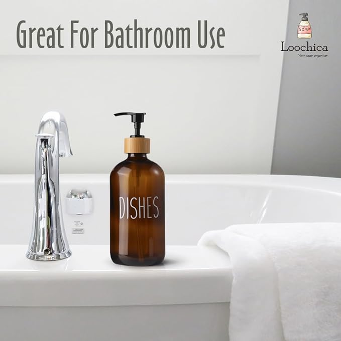 LOOCHICA Dish Amber Glass Soap Dispenser with Plastic Pump, 16 Oz Brown Dish Soap Dispenser Set Refillable Reusable Apothecary Soap Pump Dispenser Bottles for Bathroom and Kitchen - Image 8