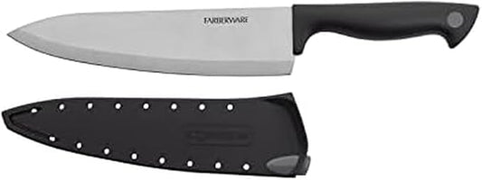 Farberware Edgekeeper 8-Inch Chef Knife with Self-Sharpening Blade Cover, High Carbon-Stainless Steel Kitchen Knife with Ergonomic Handle, Razor-Sharp Knife, Black by Farberware