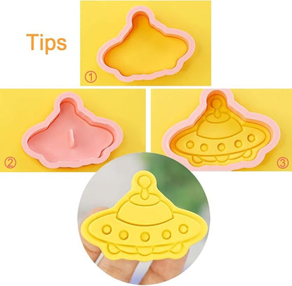 Outer-Space Cookie Cutters Set, 8-PCS 3D Astronaut, Alien, UFO, Satellite, Rocket, Moon, Meteor, Planet Cookie Cutters for Party Baking
