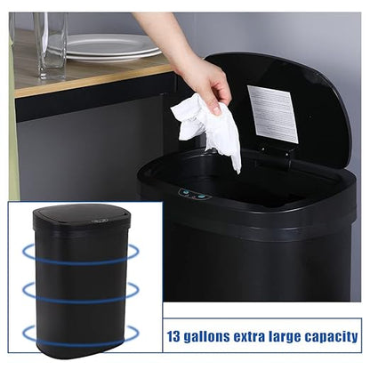 13 Gallon 50 Liter Garbage Can Kitchen Trash Can with Lid Automatic Sensor Touch Free Stainless Steel Waste Bin for Bathroom Bedroom Home Office,Black - Image 7