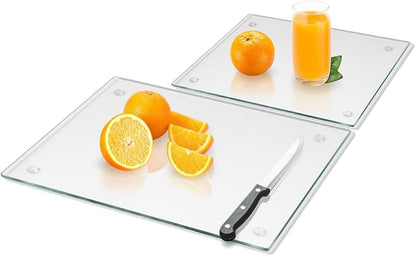 Mymonfif Tempered Glass Cutting Board for Kitchen, Clear Glass Board for Countertop, Heat Resistant, with Non-Slip Feet, 12x16" & 12x8" 2 Pcs Clear by Mymonfif