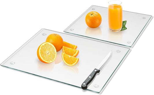 Mymonfif Tempered Glass Cutting Board for Kitchen, Clear Glass Board for Countertop, Heat Resistant, with Non-Slip Feet, 12x16" & 12x8" 2 Pcs Clear by Mymonfif