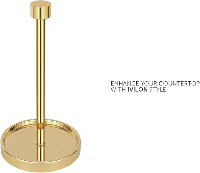 Ivilon Countertop Paper Towel Holder - Modern End Cap Minimalist Design - Color Gold Polished - Image 2