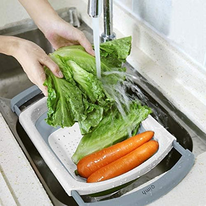 Qimh Collapsible Colander | Over The Sink Silicone Kitchen Strainers and Colanders with Extendable Handles | Veggies, Fruit and Pasta Foldable Strainer for Kitchen, 6-Quart, BPA Free - Image 4