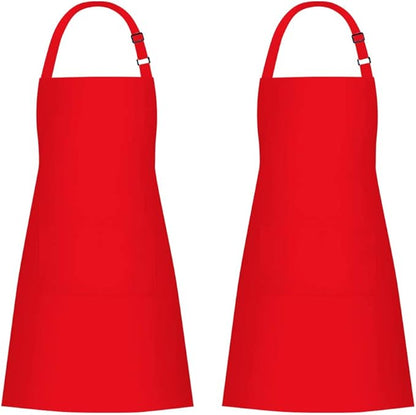 Jubatus 2 Pack Bib Aprons with 2 Pockets Cooking Chef Kitchen Apron for Women Men, Red by Jubatus