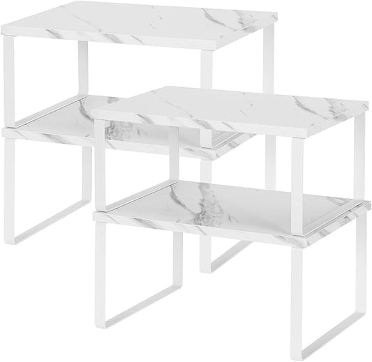 NEX Kitchen Counter Shelf, Stackable Cabinet Shelf Organizers Expandable Countertop Shelf for Pantry, Set of 4, White by NEX