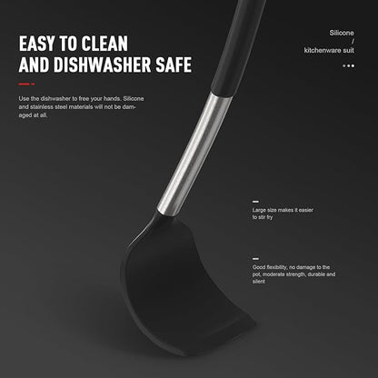 oannao Large Silicone Cooking Utensils Set - Heat Resistant Kitchen Utensils Sets,Spatula,Spoon,Turner Tongs,Whisk,Stainless Steel Cooking Utensil for Nonstick Cookware Dishwasher Safe (Black) - Image 5