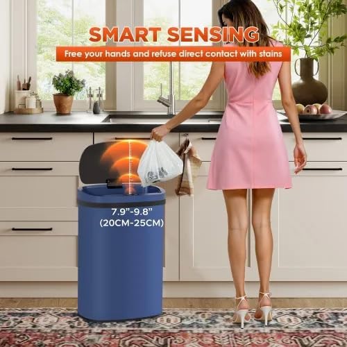 13 Gallon Automatic Trash Can with Lid, Touch Free Stainless Steel Kitchen Trash Can Touchless Garbage Can 50L High Capacity Electronic Sensor Trash Bin Waste Bin for Room Kitchen Office (Deep Blue) - Image 4