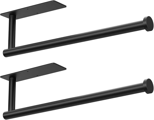 Paper Towel Holder - Self-Adhesive or Drilling, Matte Black Wall Mounted Rack - SUS304 Stainless Steel Kitchen Roll Holder Under Cabinet (2 Pack) by niffgaff