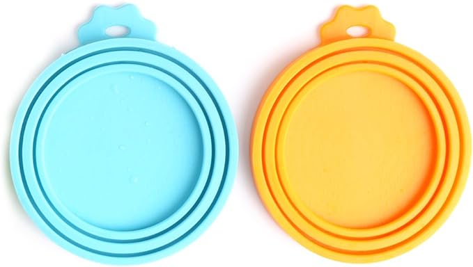 Comtim Pet Food Can Cover Silicone Can Lids for Dog and Cat Food(Universal Size,One fit 3 Standard Size Food Cans) (Blue/Orange) by COMTIM