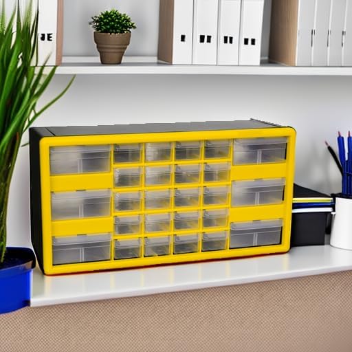 Akro-Mils 26-Drawer Plastic Drawer Storage Cabinet for Garage Organization, Bead Organizer, Building Bricks Storage, Teacher Toolbox, Makeup Organizer, 20" W x 6" D x 10" H, 10126 Yellow - Image 2
