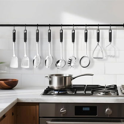 18/0 Stainless Steel Cooking Utensils Set, Heavy Duty Kitchen Utensils for Daily Use Party Wedding Housewarming, Dishwasher Safe, 9 Pieces - Image 2