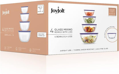 JoyJolt Very Peri 8pc Glass Mixing Bowls with Lids Set - Large Nesting Bowls, 2 Qt, Durable, Dishwasher & Microwave Safe - Image 7