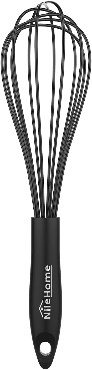 NileHome Silicone Whisk 10" Kitchen Whisk Kitchen Wisk Wire Whisks for Cooking, Whisking, Blending, Beating, Stirring-Black by NileHome