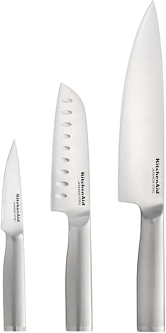 KitchenAid 3 Piece Forged Chef Knife Set High Carbon Japanese Steel, Includes 8 Inch Chef Knife, 5 Inch Santoku Knife, and 3.5 Inch Paring Knife with Blade Covers by KitchenAid