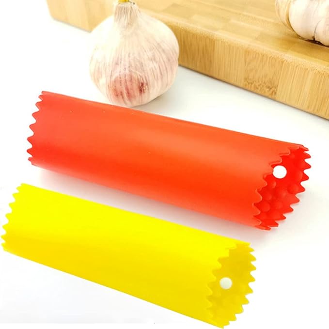 2 Set Silicone Garlic Peeler Easy Roller Tube Useful Garlic Odorfree Kitchen Tool (Red,Yellow) - Image 3