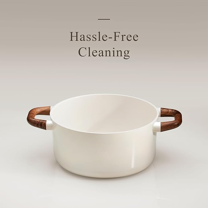CAROTE 5QT Nonstick Stock Pot with Lid, 5 Quart Casserole with Ladle, Even Heating Stockpot, Fits All Stoves, Non Stick Big Cooking Pots PFOA Free, White - Image 4