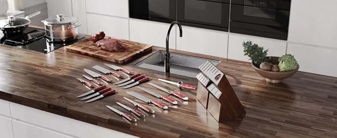 Dalstrong 18-Piece Gladiator Colossal Knife Block Set (Red Handles) — German High-Carbon Steel, Full-Tang, Hand-Sharpened — For Home Chefs, Wedding Registries & Serious Kitchens — Acacia Block, NSF - Image 8