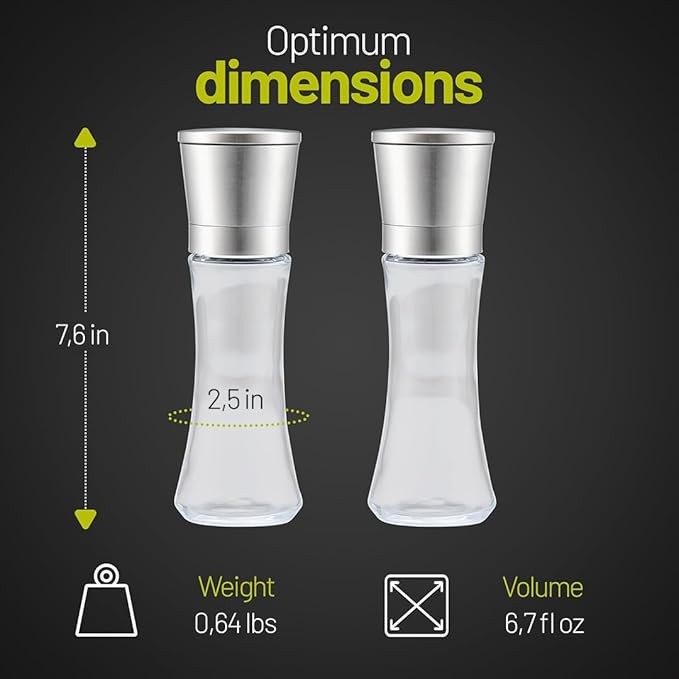 ZOLMER® Premium Stainless Steel Salt and Pepper Grinder Set manual | Adjustable Ceramic Grinder for Salt and Pepper, Chili and more - Big Silver [No Spices Included]