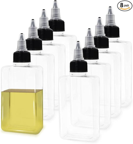LELE LIFE 8Pcs Small Oil Dispenser Bottle for Camping, 3.4oz Leak-Proof Squeeze Condiment Bottle with Twist Top Cap, Liquid Condiment Container Dispensing Bottles for Oil Soy Sauce Vinegar