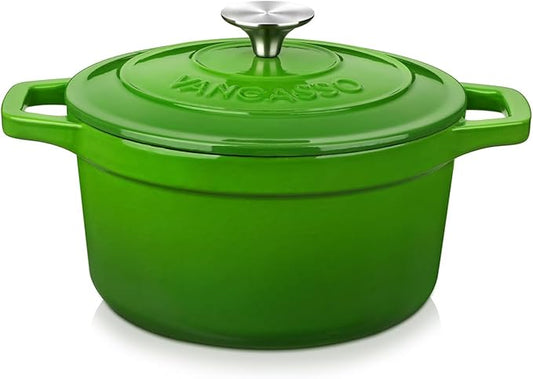 vancasso Enameled Cast Iron Dutch Oven, 2.5 QT Green Naturally Non-Stick Casserole Dish Cookware, with Stainless Steel Knob Lid Cast Iron Casserole for Steam Braise Bake Broil Saute Simmer Roast