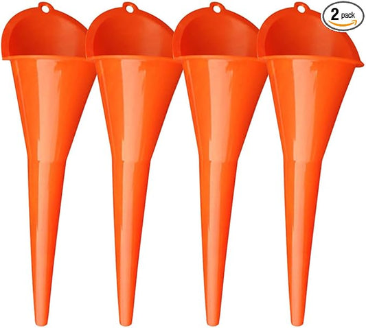 2PCS Long Neck Oil Funnels, Multi-Purpose Spill Saver Funnel, Plastic Funnel for Filling Automotive Oils Lubricants Engine Oils Water Diesel Fuel Kerosene and Other Liquids (4 Orange)