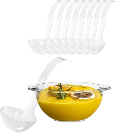 PARTY BARGAINS Clear Disposable Plastic Ladles 8 Pack Heavy Duty Soup Serving Utensils for Porridge Broth Gravy Juices and Liquids Ideal for Parties Catering and Events