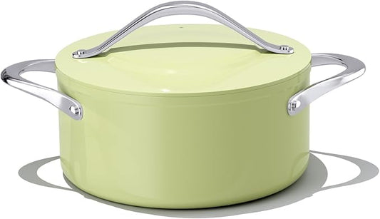 CookinCraze 4.5qt Ceramic Dutch Oven Pot with Lid (9.5"x 4") Nonstick Ceramic Coated Low Stock Pot, PFAS-Free, Lightweight, Non stick for Braising, Baking Bread & Soups, Compatible for All Cooktops(Induction/Gas/Electric) Oven Safe to 500°F, Olive Green