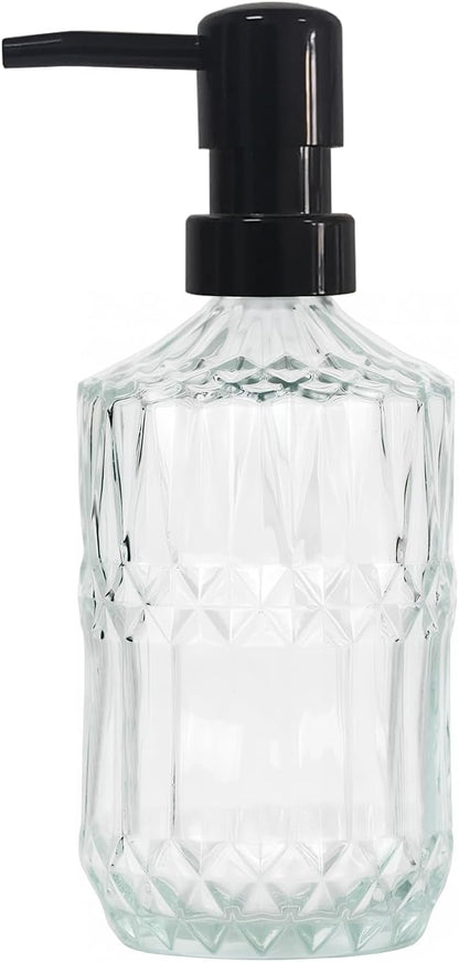 Clear Glass Soap Dispenser with Black Pump, 15oz Liquid Hand Dispenser, Refillable Lotion Dish Soap Dispenser for Modern Home Decor, Bathroom, Kitchen Countertop, Hotel