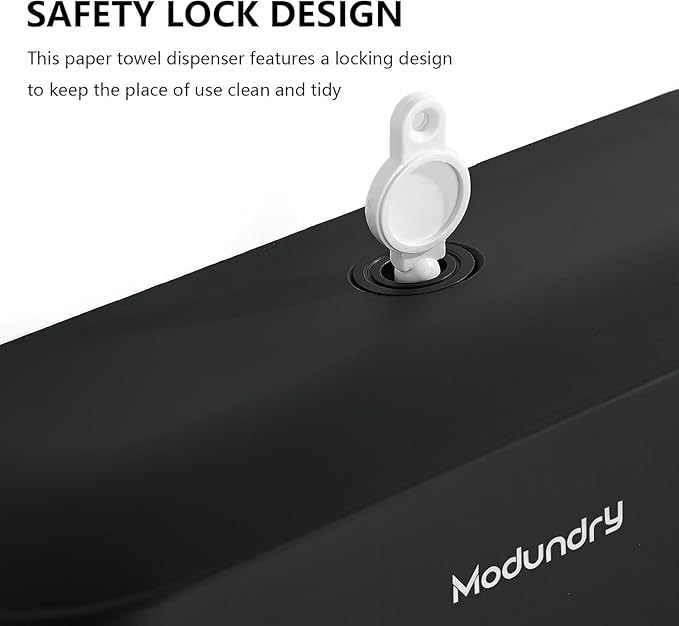 Wall Mount Paper Towel Dispensers, Modundry Multifold Paper Towel Dispenser with Smart Lock, Adhesive No Drilling Install, Hand Towel Holder for Home Bathroom,Restroom, Office (Black)
